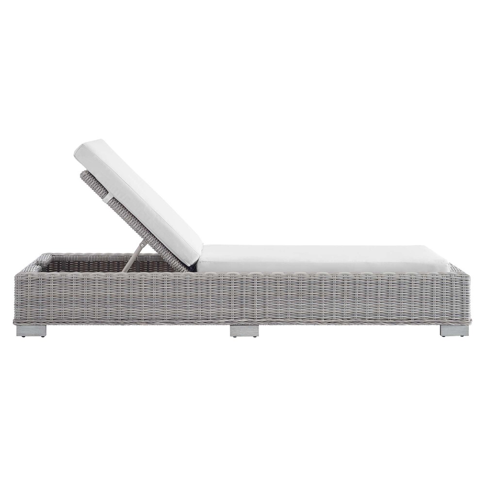 Conway Sunbrella® Outdoor Patio Wicker Rattan Chaise Lounge in Light Gray White by Modway - Image 4
