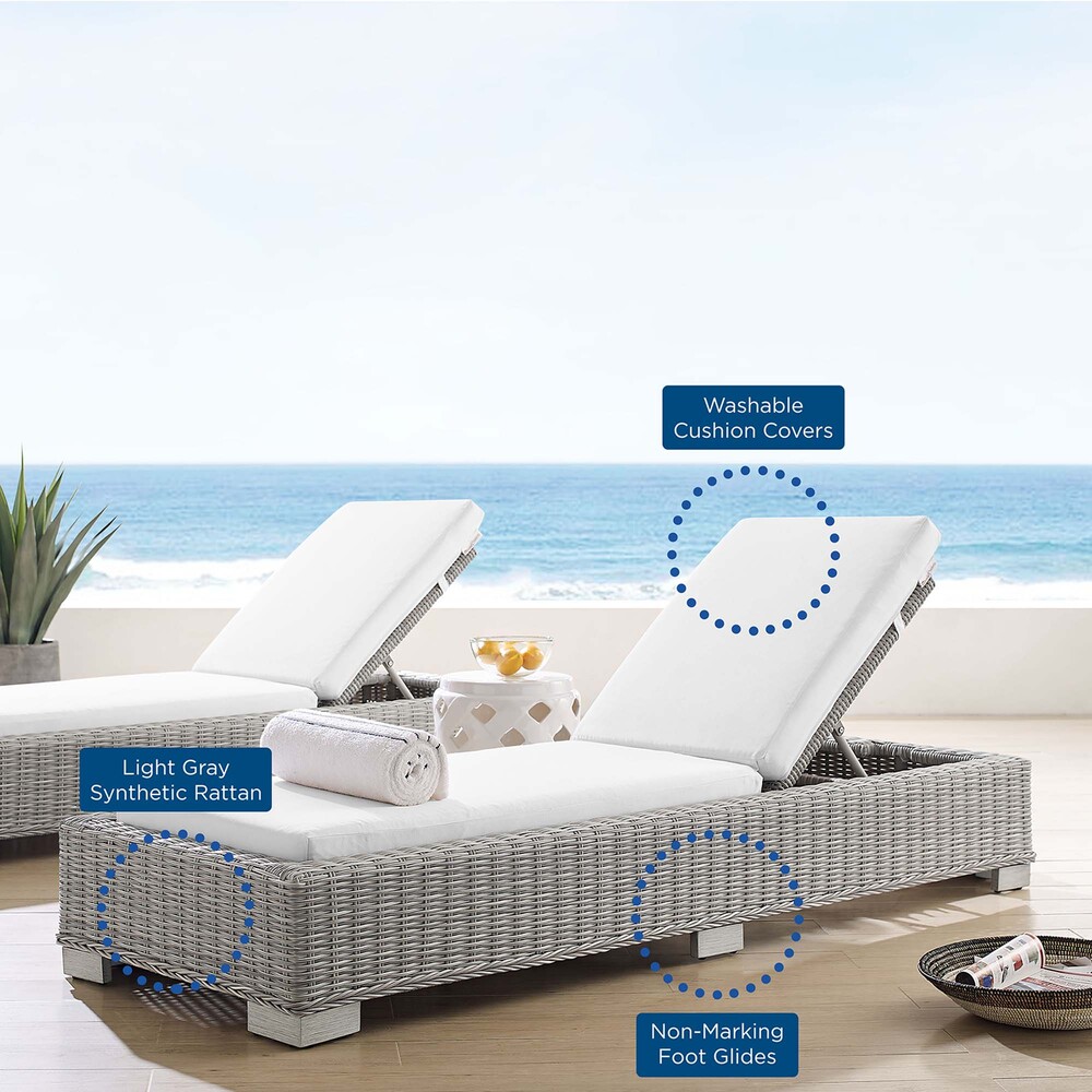 Conway Sunbrella® Outdoor Patio Wicker Rattan Chaise Lounge in Light Gray White by Modway - Image 3