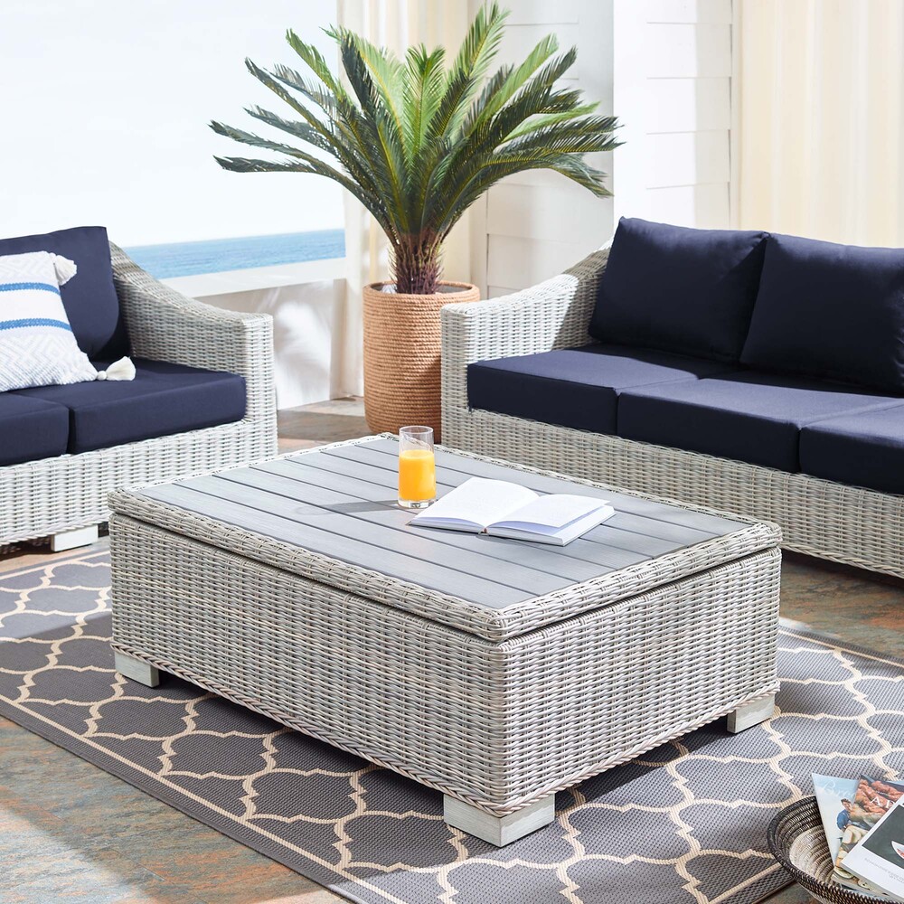 Conway 45" Outdoor Patio Wicker Rattan Coffee Table by Modway in Light Gray by Modway - Image 9