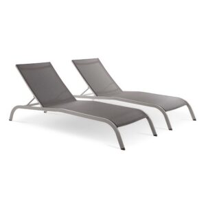 Savannah Outdoor Patio Mesh Chaise Lounge Set of 2 in Gray by Modway