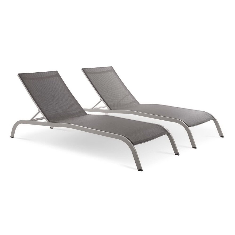 Savannah Outdoor Patio Mesh Chaise Lounge Set of 2 in Gray by Modway