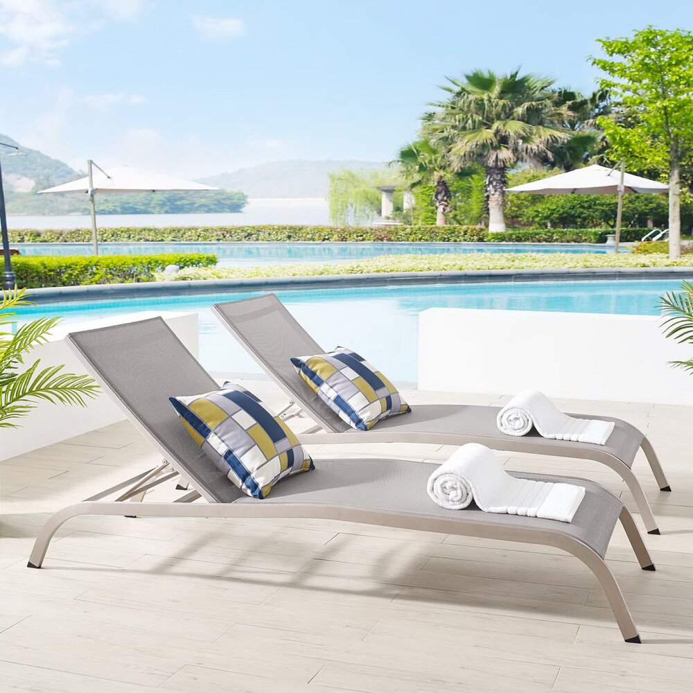 Savannah Outdoor Patio Mesh Chaise Lounge Set of 2 in Gray by Modway - Image 5