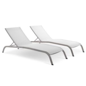 Savannah Outdoor Patio Mesh Chaise Lounge Set of 2 in White by Modway