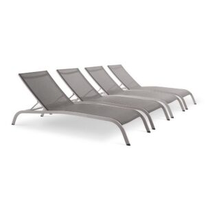 Savannah Outdoor Patio Mesh Chaise Lounge Set of 4 in Gray by Modway
