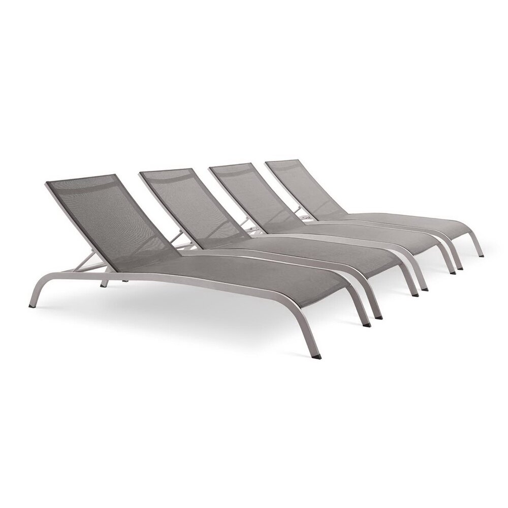 Savannah Outdoor Patio Mesh Chaise Lounge Set of 4 in Gray by Modway