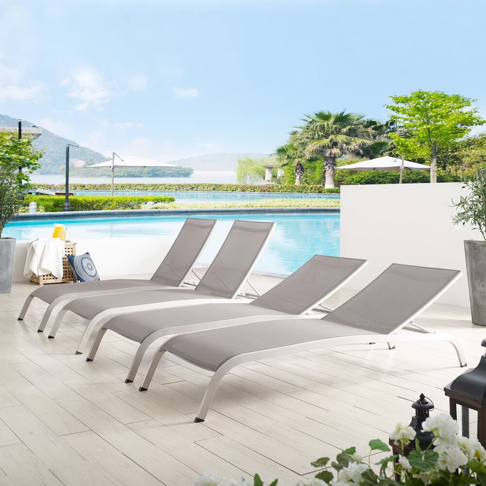 Savannah Outdoor Patio Mesh Chaise Lounge Set of 4 in Gray by Modway - Image 5