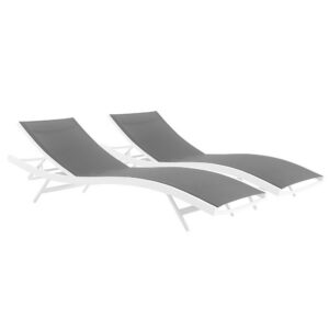 Glimpse Outdoor Patio Mesh Chaise Lounge Set of 2 in White Gray by Modway