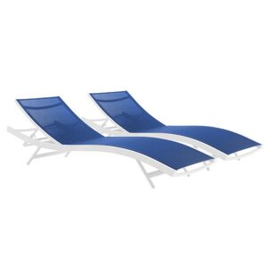 Glimpse Outdoor Patio Mesh Chaise Lounge Set of 2 in White Navy by Modway