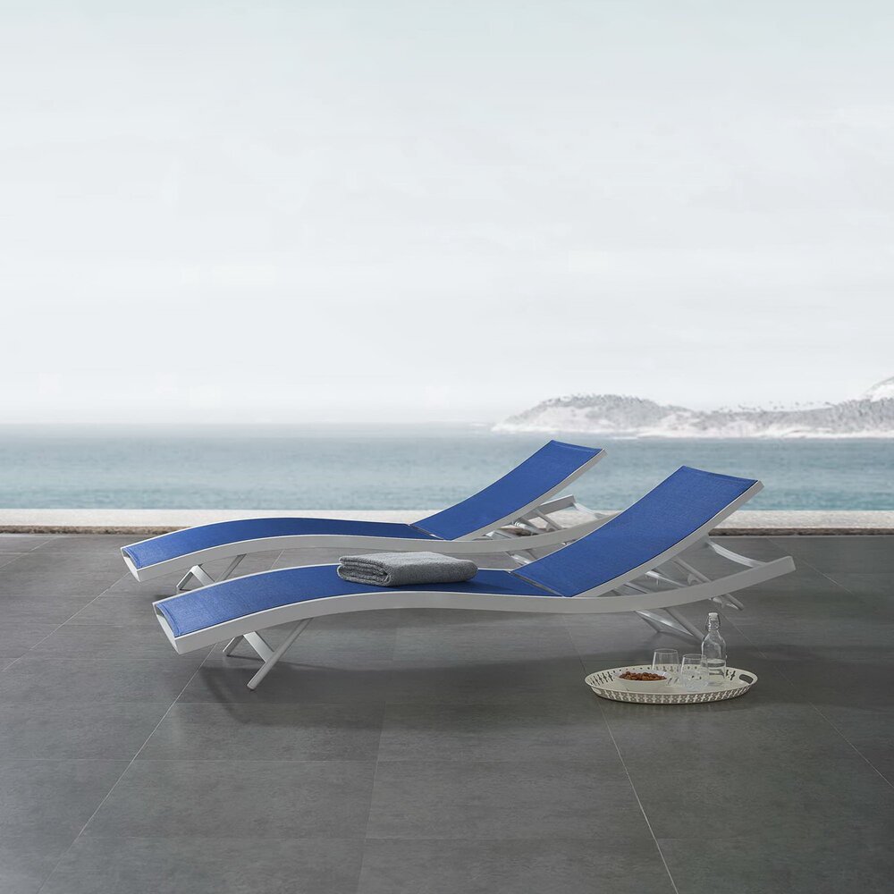 Glimpse Outdoor Patio Mesh Chaise Lounge Set of 2 in White Navy by Modway - Image 8