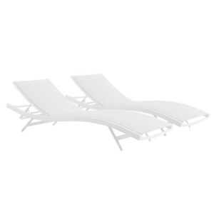 Glimpse Outdoor Patio Mesh Chaise Lounge Set of 2 in White White by Modway