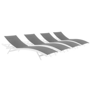 Glimpse Outdoor Patio Mesh Chaise Lounge Set of 4 in White Gray by Modway