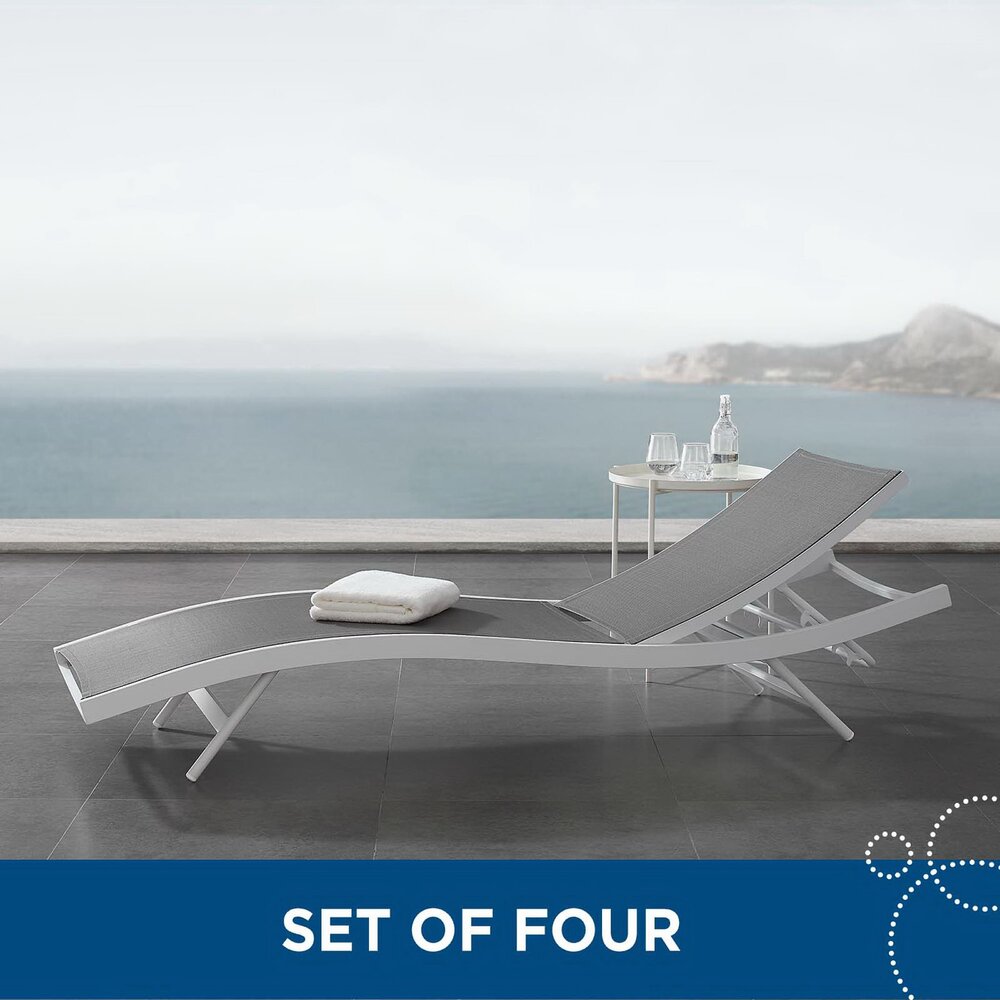 Glimpse Outdoor Patio Mesh Chaise Lounge Set of 4 in White Gray by Modway - Image 5