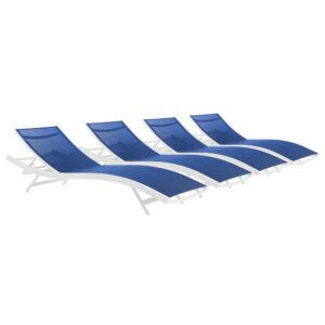 Glimpse Outdoor Patio Mesh Chaise Lounge Set of 4 in White Navy by Modway