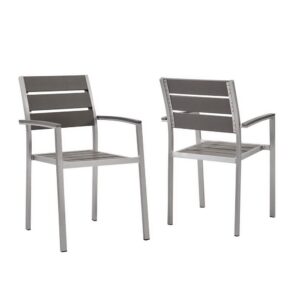 Shore Outdoor Patio Aluminum Dining Armchair Set of 2 in Silver Gray by Modway