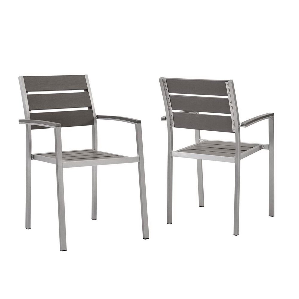 Shore Outdoor Patio Aluminum Dining Armchair Set of 2 in Silver Gray by Modway