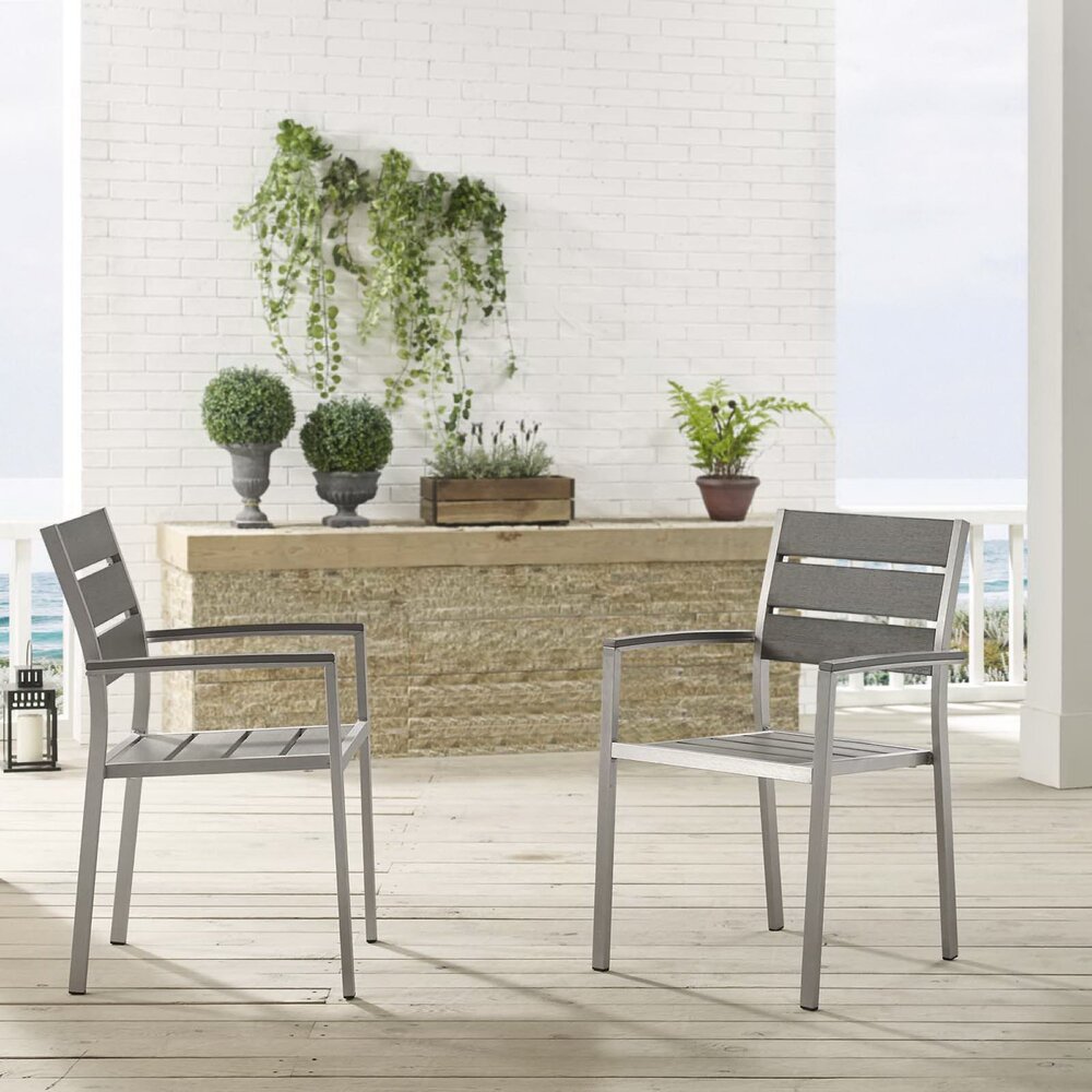 Shore Outdoor Patio Aluminum Dining Armchair Set of 2 in Silver Gray by Modway - Image 4