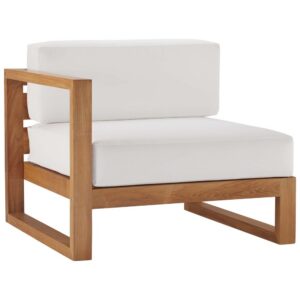 Upland Outdoor Patio Teak Wood Left-Arm Chair in Natural White by Modway
