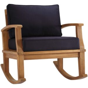 Marina Outdoor Patio Teak Rocking Chair in Natural Navy by Modway