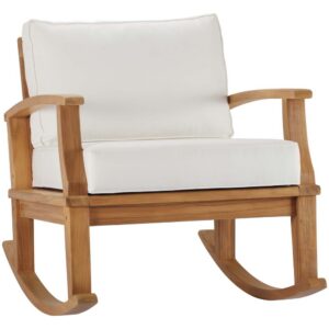 Marina Outdoor Patio Teak Rocking Chair in Natural White by Modway