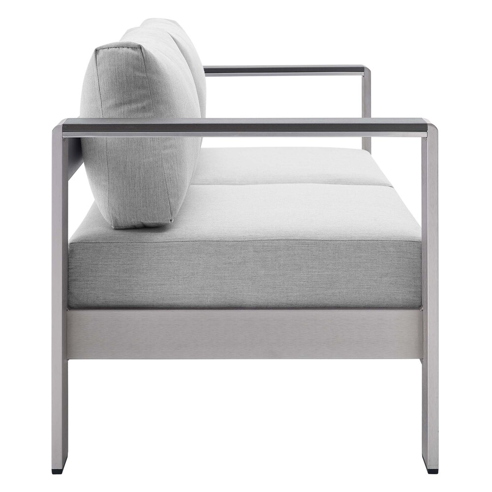 Shore Sunbrella® Fabric Aluminum Outdoor Patio Loveseat in Silver Gray by Modway - Image 3