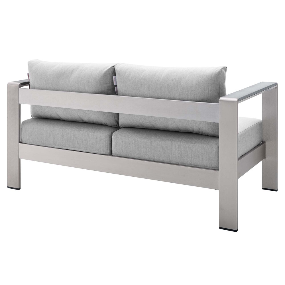 Shore Sunbrella® Fabric Aluminum Outdoor Patio Loveseat in Silver Gray by Modway - Image 4