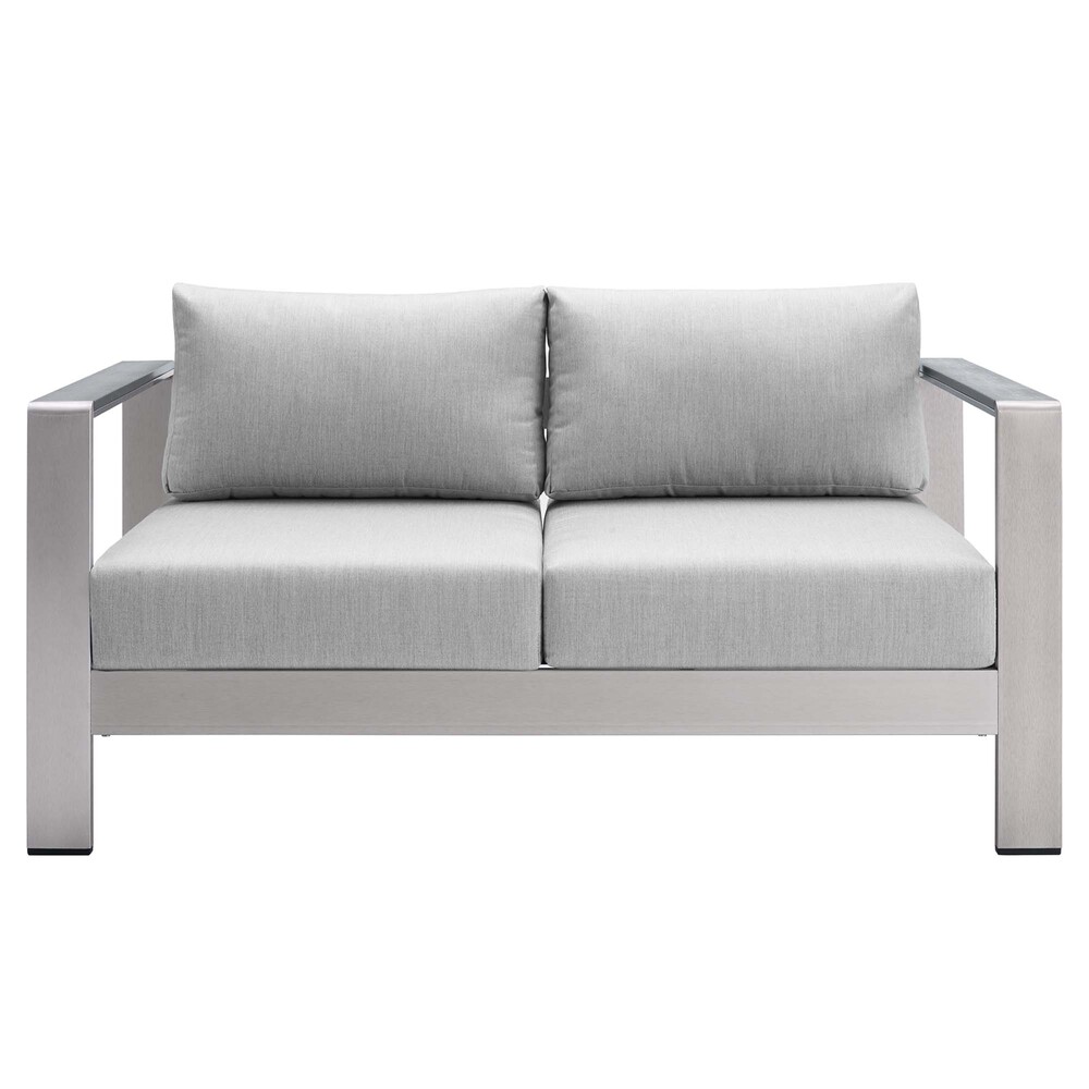 Shore Sunbrella® Fabric Aluminum Outdoor Patio Loveseat in Silver Gray by Modway - Image 6