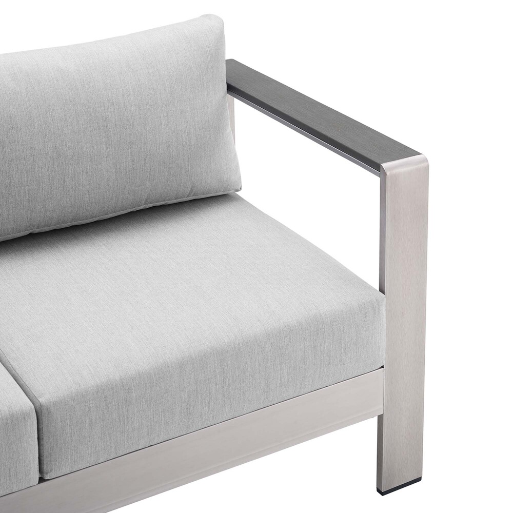 Shore Sunbrella® Fabric Aluminum Outdoor Patio Loveseat in Silver Gray by Modway - Image 5