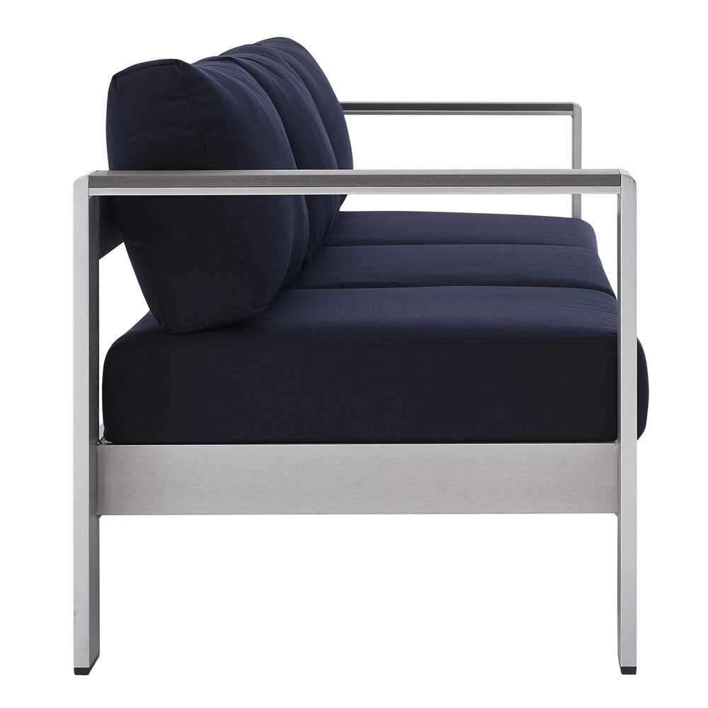 Shore Sunbrella® Fabric Aluminum Outdoor Patio Sofa in Silver Navy by Modway - Image 2