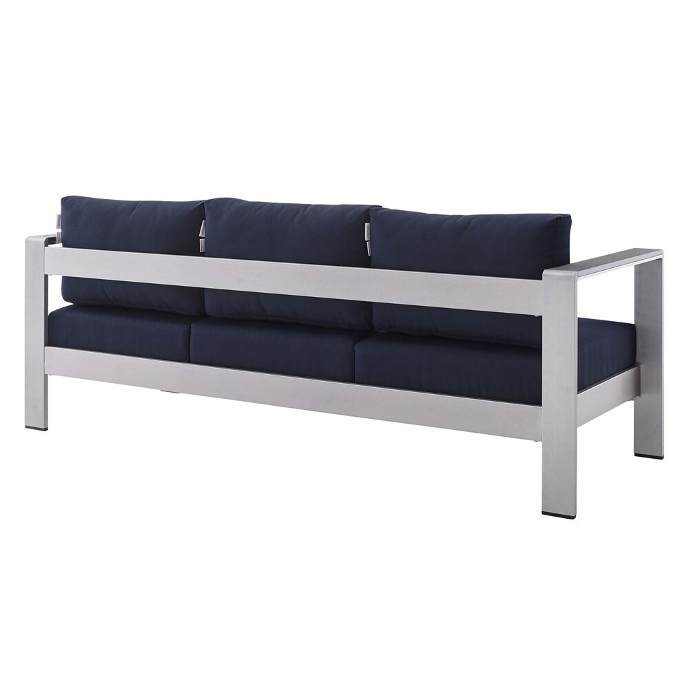 Shore Sunbrella® Fabric Aluminum Outdoor Patio Sofa in Silver Navy by Modway - Image 3