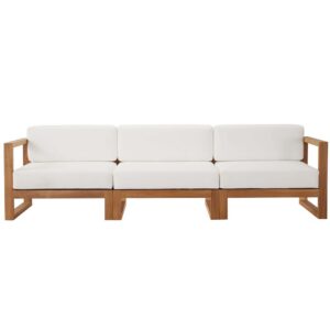Upland 3-Piece Outdoor Patio Teak Wood Sectional Sofa Set in Natural White by Modway