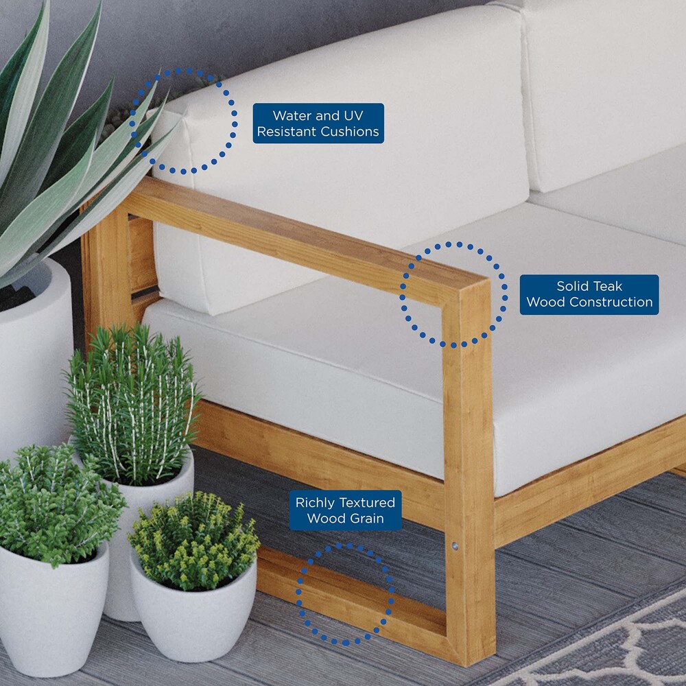 Upland 3-Piece Outdoor Patio Teak Wood Sectional Sofa Set in Natural White by Modway - Image 14