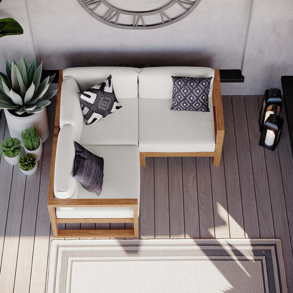 Upland 3-Piece Outdoor Patio Teak Wood Sectional Sofa Set in Natural White by Modway - Image 13