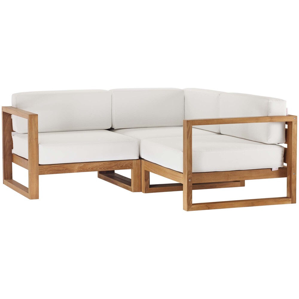 Upland 3-Piece Outdoor Patio Teak Wood Sectional Sofa Set in Natural White by Modway