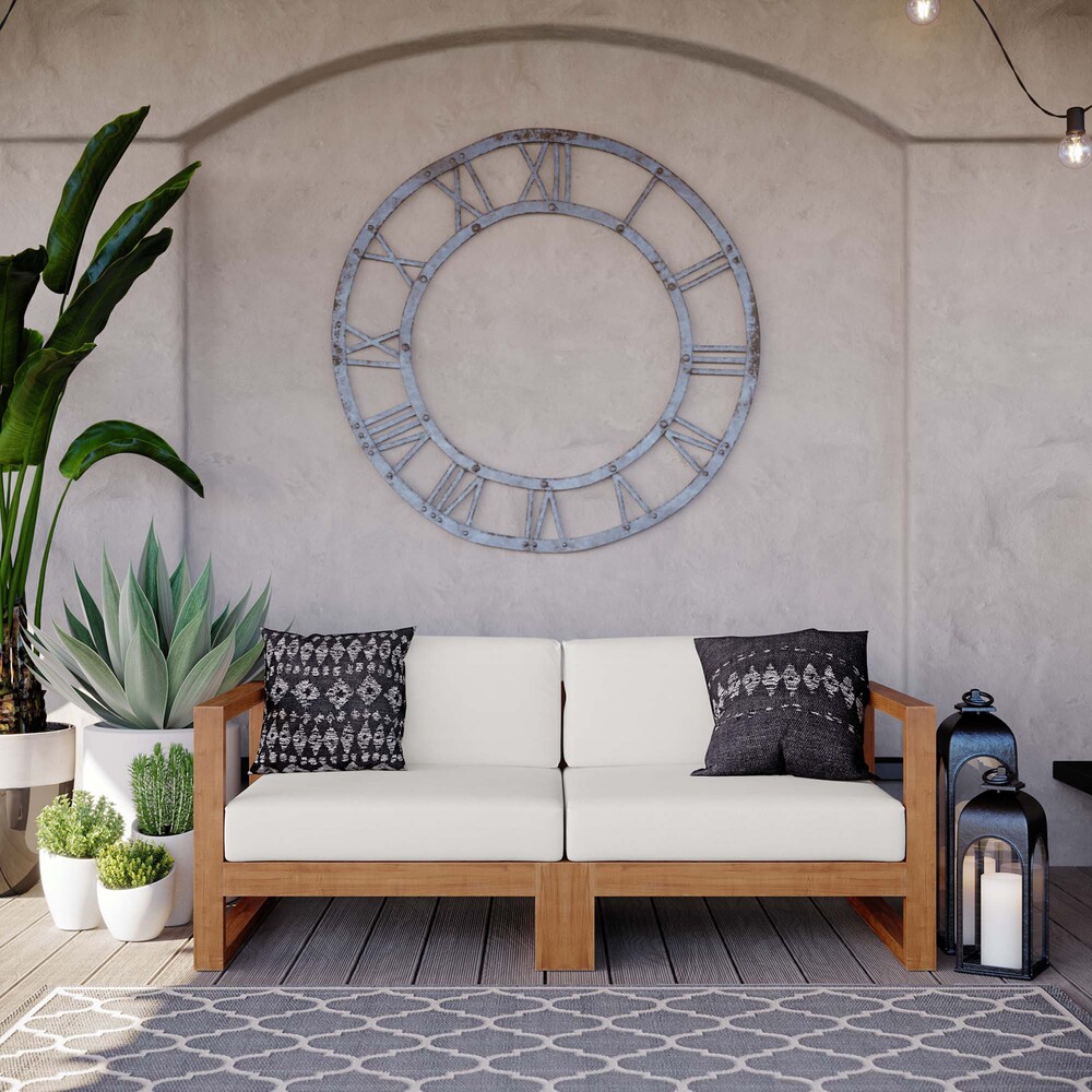 Upland 2-Piece Outdoor Patio Teak Wood Sectional Sofa Loveseat in Natural White by Modway - Image 9