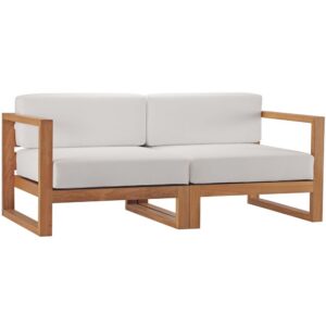 Upland 2-Piece Outdoor Patio Teak Wood Sectional Sofa Loveseat in Natural White by Modway