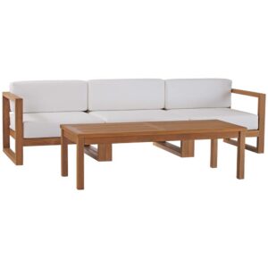 Upland 4-Piece Outdoor Patio Teak Wood Furniture Set in Natural White by Modway