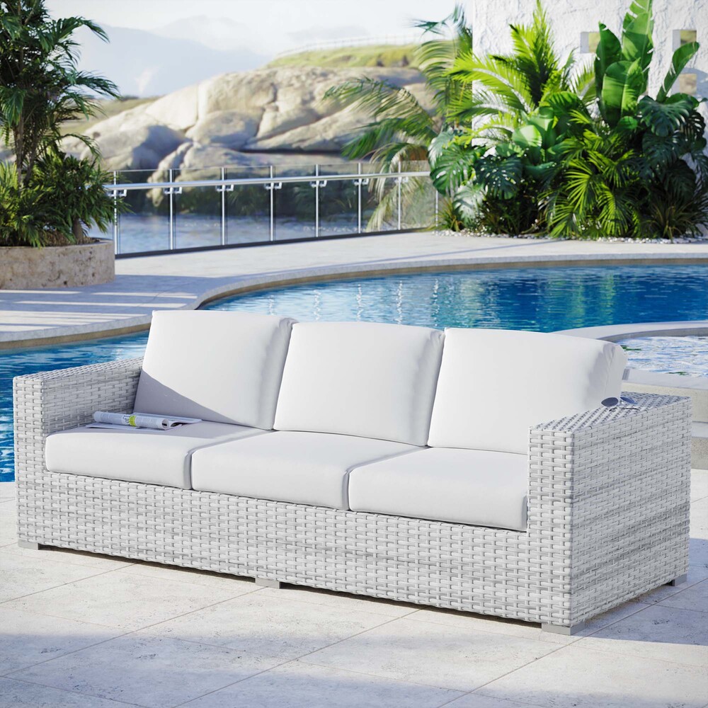 Convene Outdoor Patio Sofa in Light Gray White by Modway - Image 6