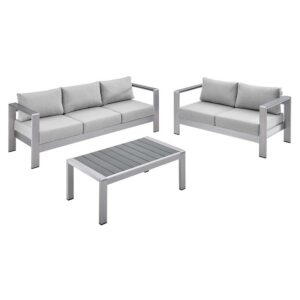 Shore 3 Piece Sunbrella® Fabric Outdoor Patio Aluminum Set in Silver Gray by Modway