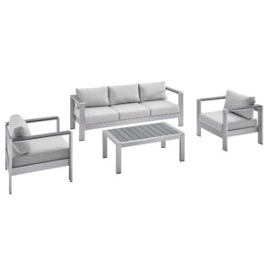 Shore 4 Piece Sunbrella® Fabric Outdoor Patio Aluminum Set in Silver Gray by Modway