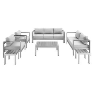Shore 7 Piece Sunbrella® Fabric Outdoor Patio Aluminum Set in Silver Gray by Modway