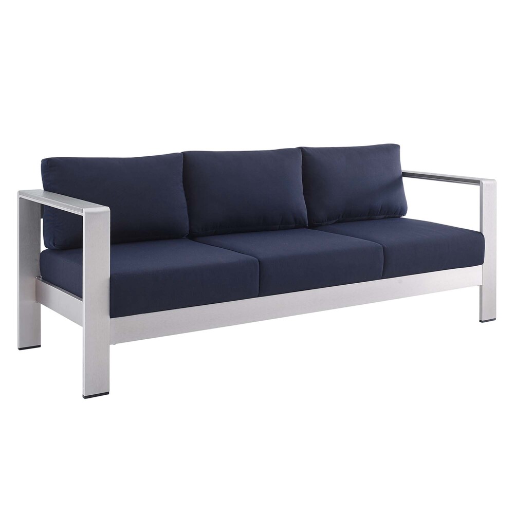 Shore 7 Piece Sunbrella® Fabric Outdoor Patio Aluminum Set in Silver Navy by Modway - Image 2