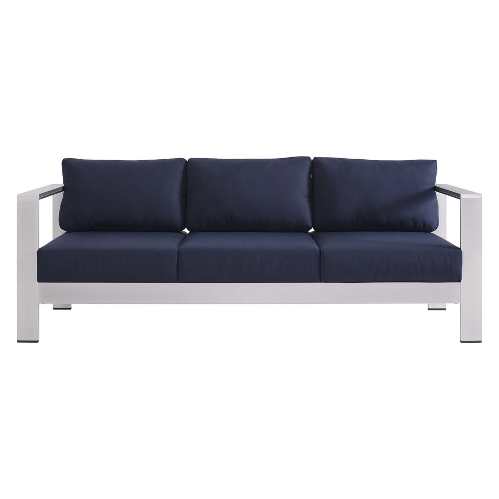 Shore 7 Piece Sunbrella® Fabric Outdoor Patio Aluminum Set in Silver Navy by Modway - Image 3