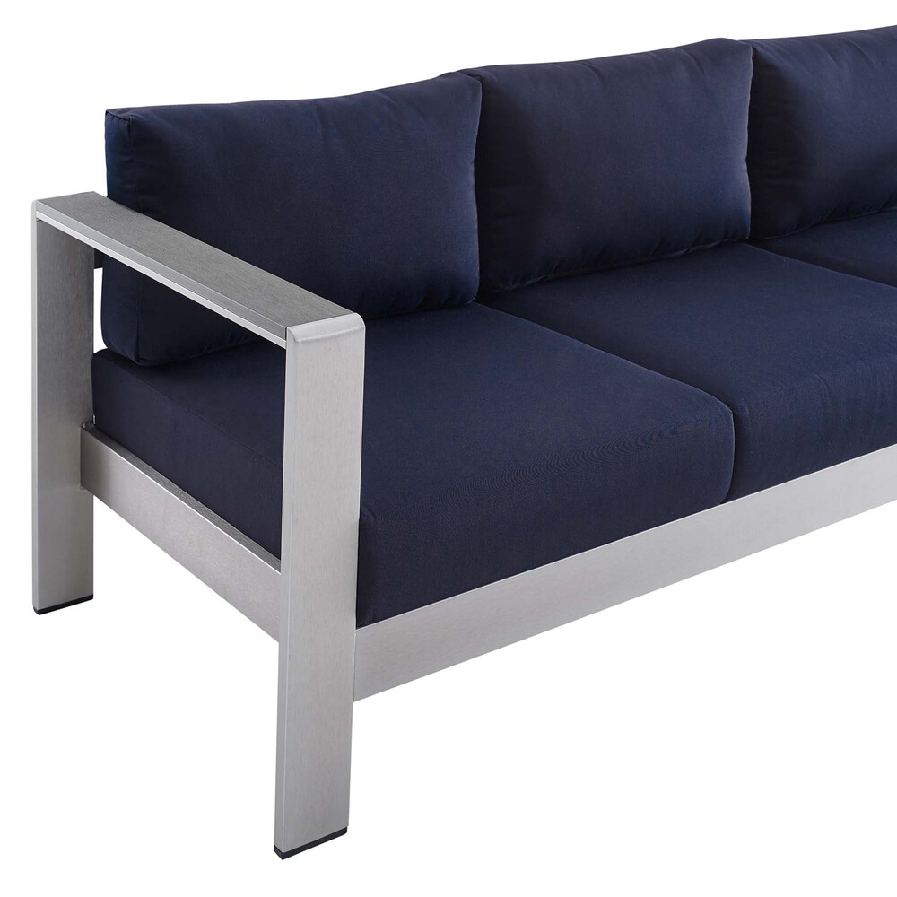 Shore 7 Piece Sunbrella® Fabric Outdoor Patio Aluminum Set in Silver Navy by Modway - Image 4