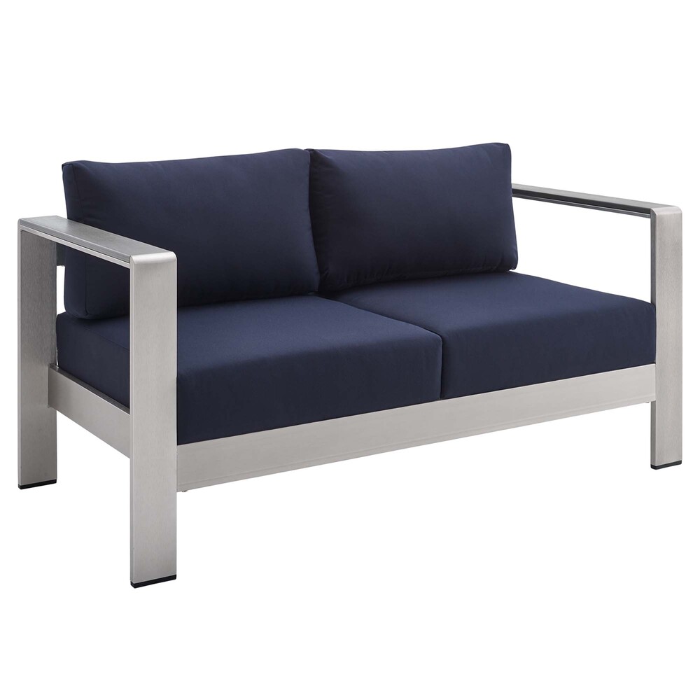 Shore 7 Piece Sunbrella® Fabric Outdoor Patio Aluminum Set in Silver Navy by Modway - Image 5
