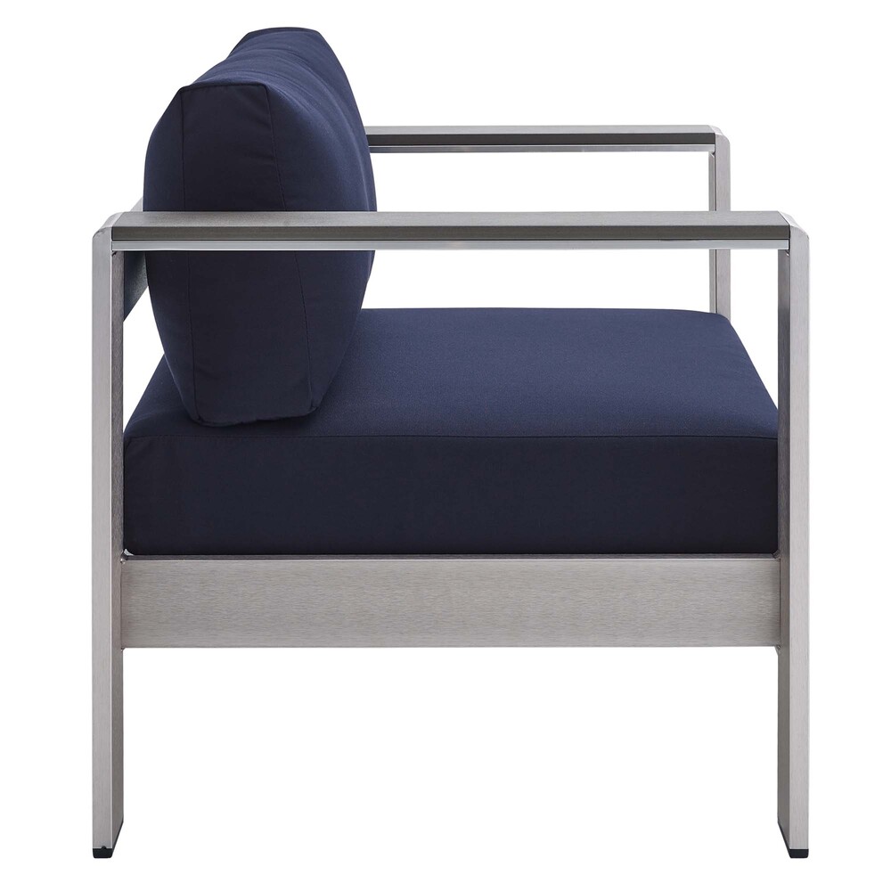 Shore 7 Piece Sunbrella® Fabric Outdoor Patio Aluminum Set in Silver Navy by Modway - Image 8