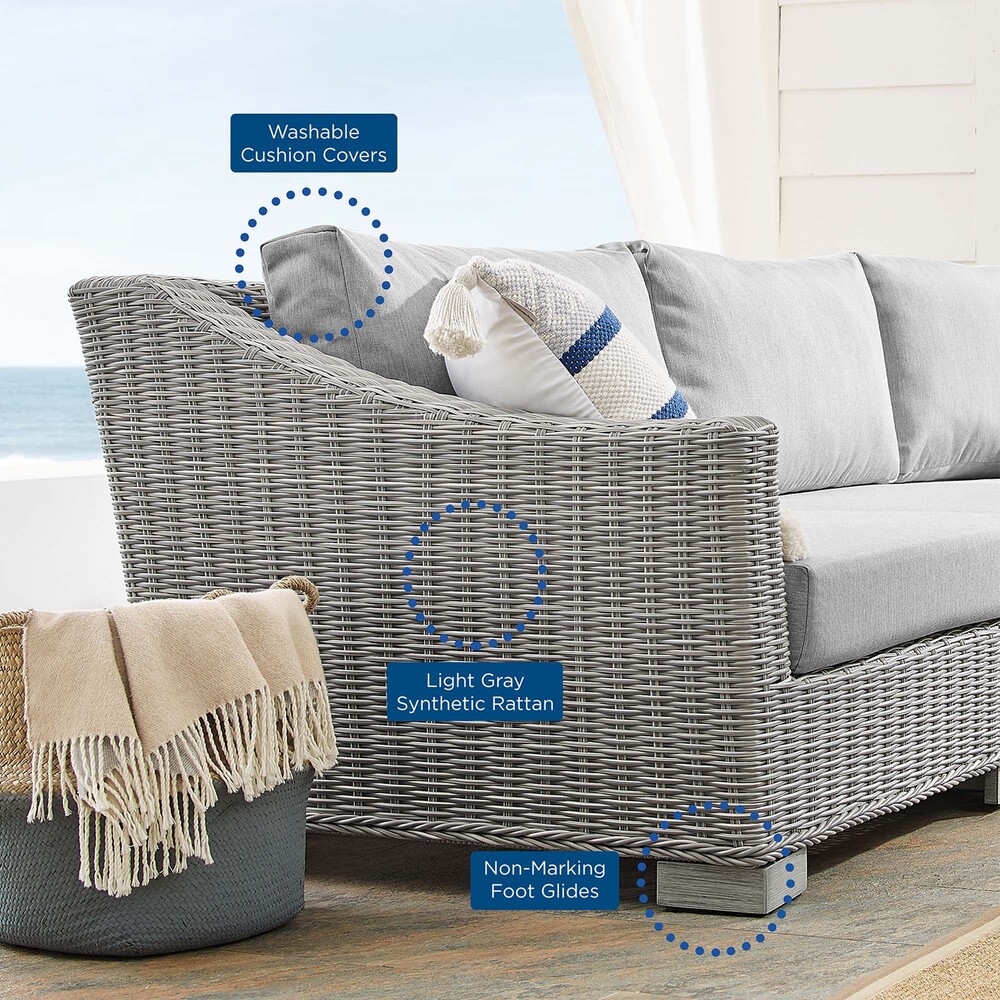 Conway 4-Piece Sunbrella® Outdoor Patio Wicker Rattan Furniture Set in Light Gray Gray by Modway - Image 12