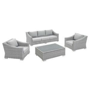 Conway 4-Piece Sunbrella® Outdoor Patio Wicker Rattan Furniture Set in Light Gray Gray by Modway