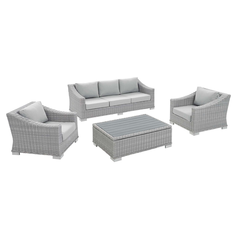 Conway 4-Piece Sunbrella® Outdoor Patio Wicker Rattan Furniture Set in Light Gray Gray by Modway