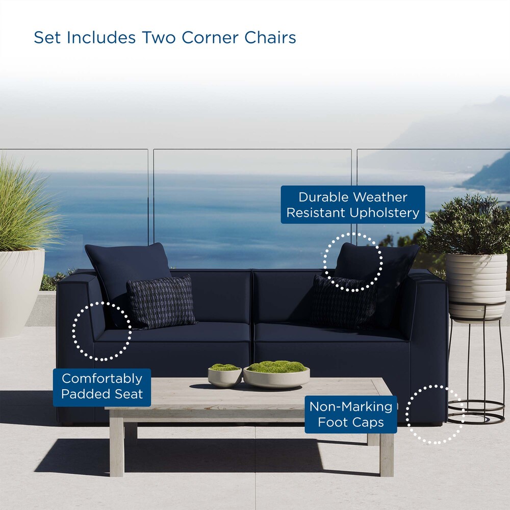 Saybrook 2-Piece Outdoor Patio Upholstered Sectional Sofa Loveseat in Navy by Modway - Image 8
