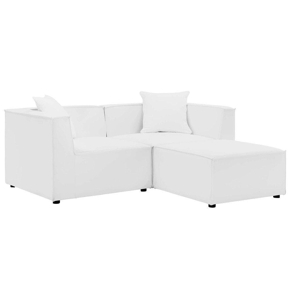 Saybrook Outdoor Patio Upholstered Loveseat and Ottoman Set in White by Modway